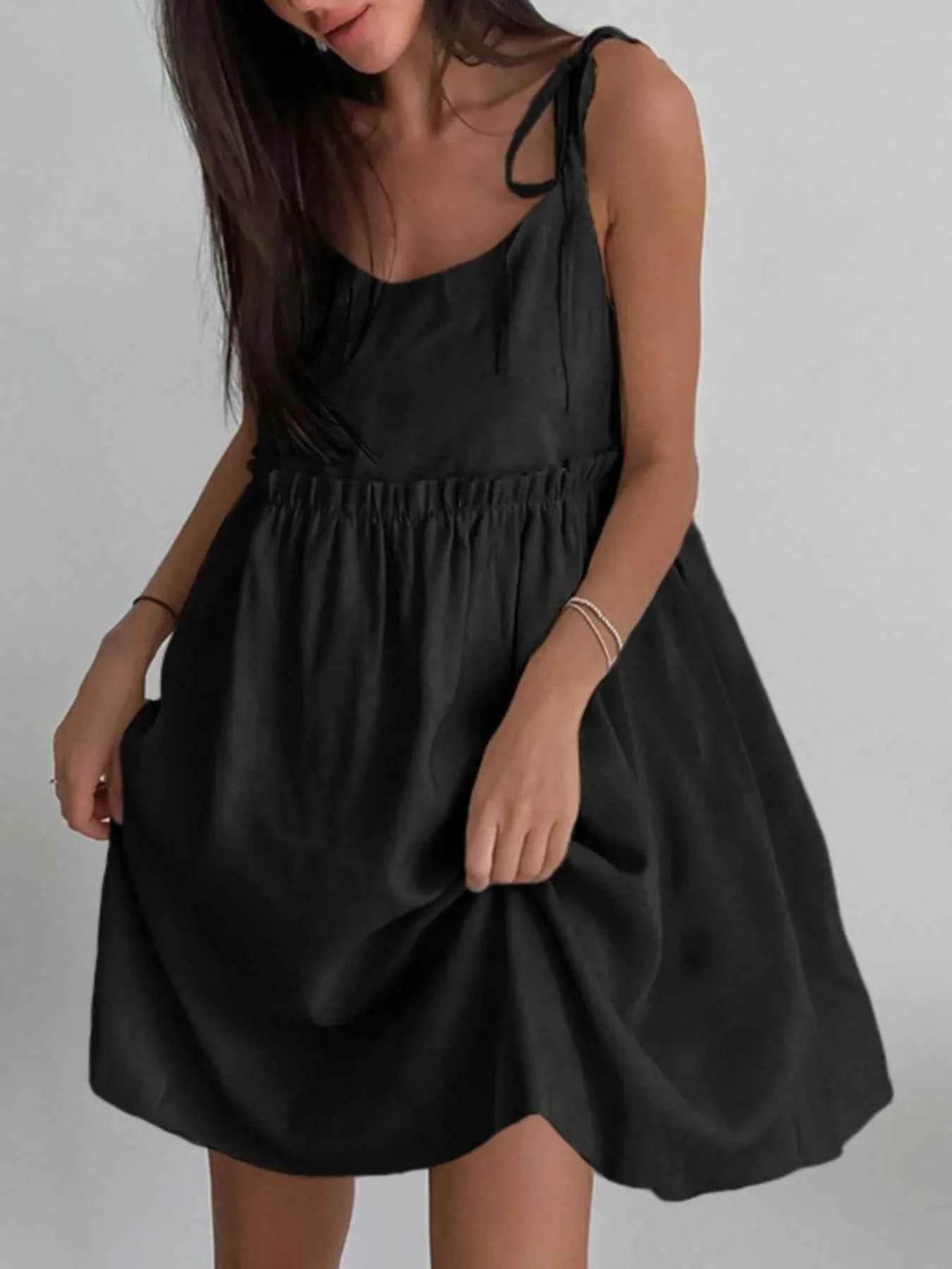 Tie-Shoulder Frill Mini Dress.