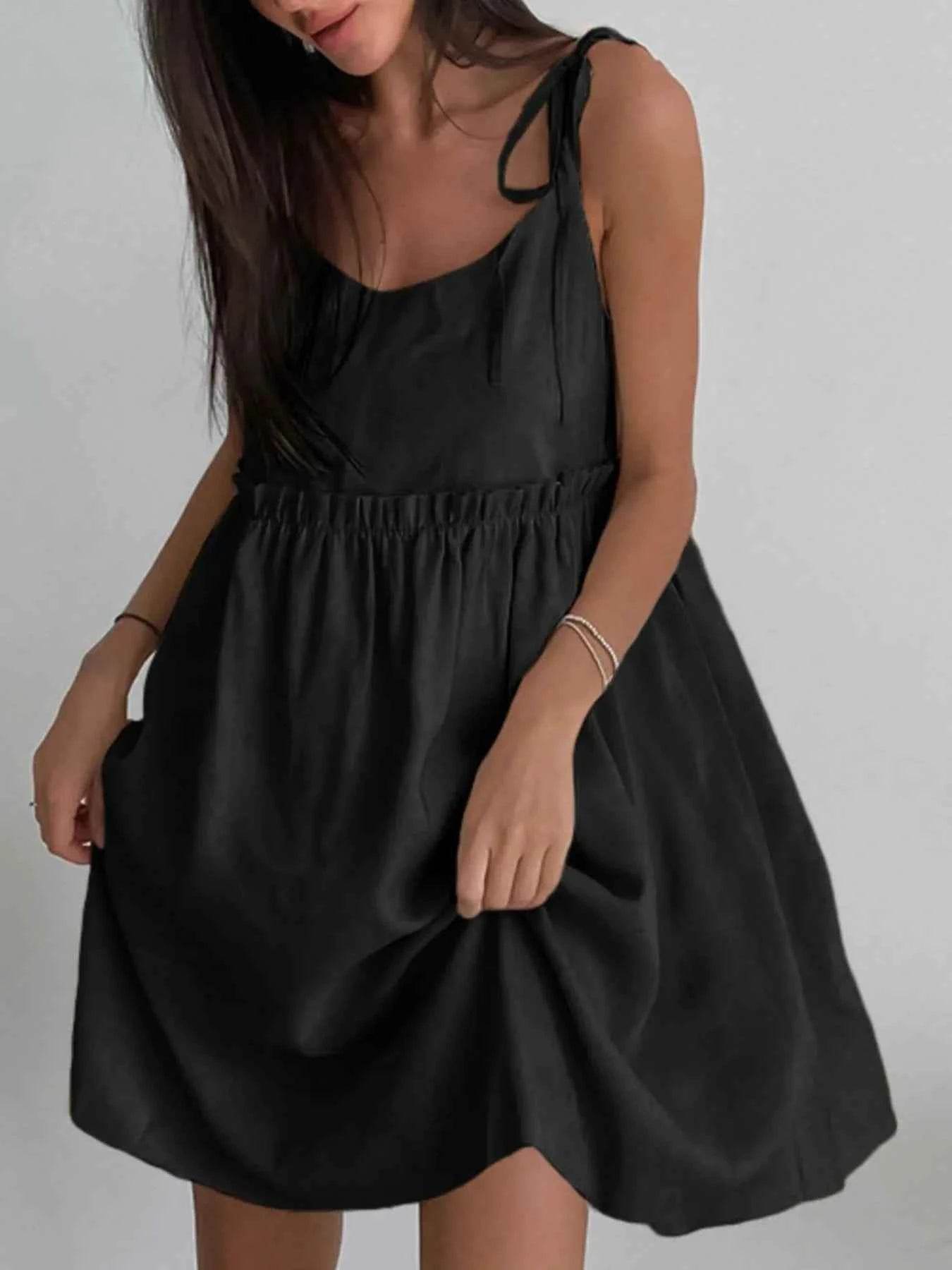 Tie-Shoulder Frill Mini Dress.