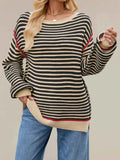 Slit Striped Oversized Sweater.