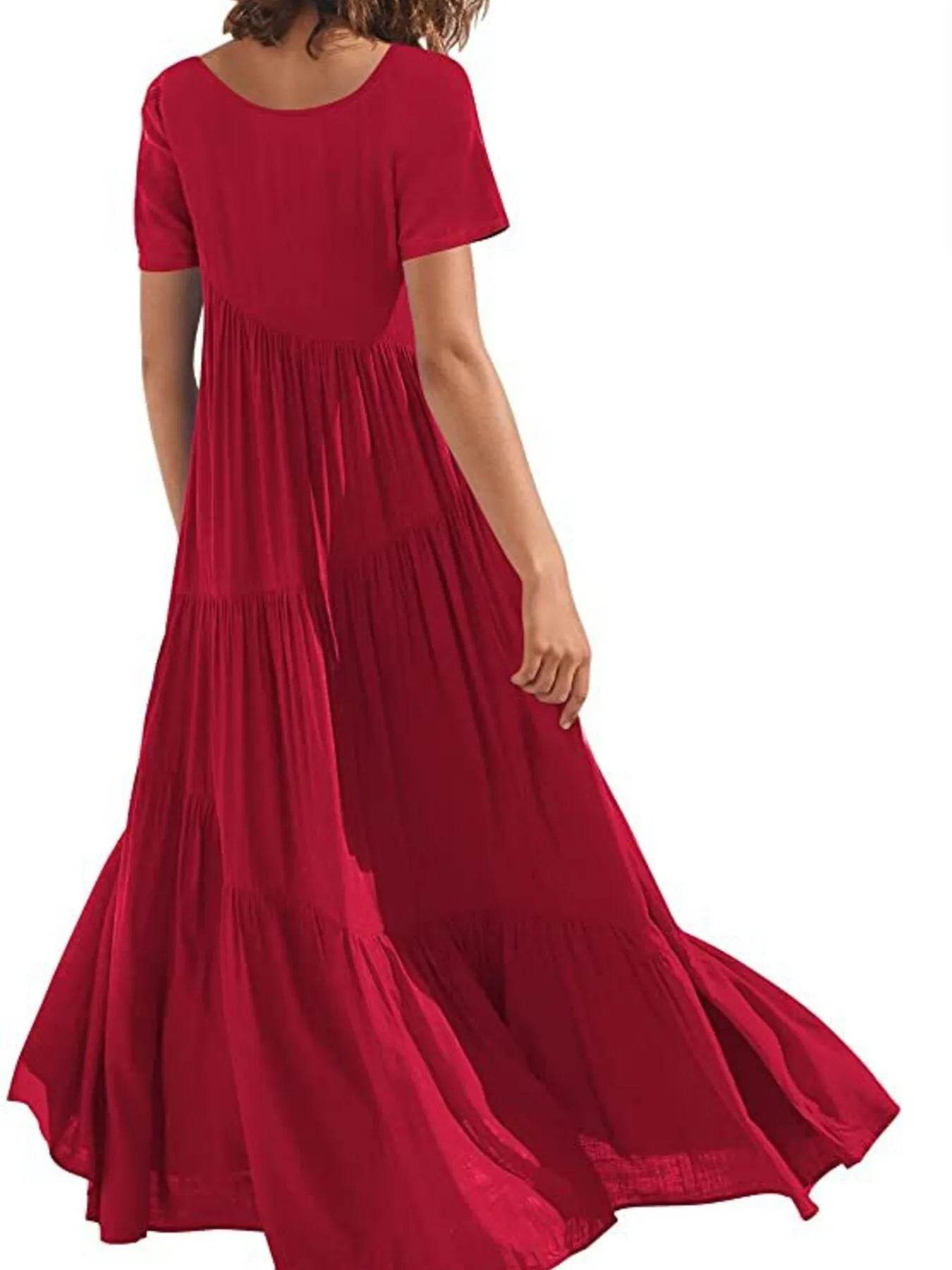 Round Neck Tiered Ruffle Maxi Dress.