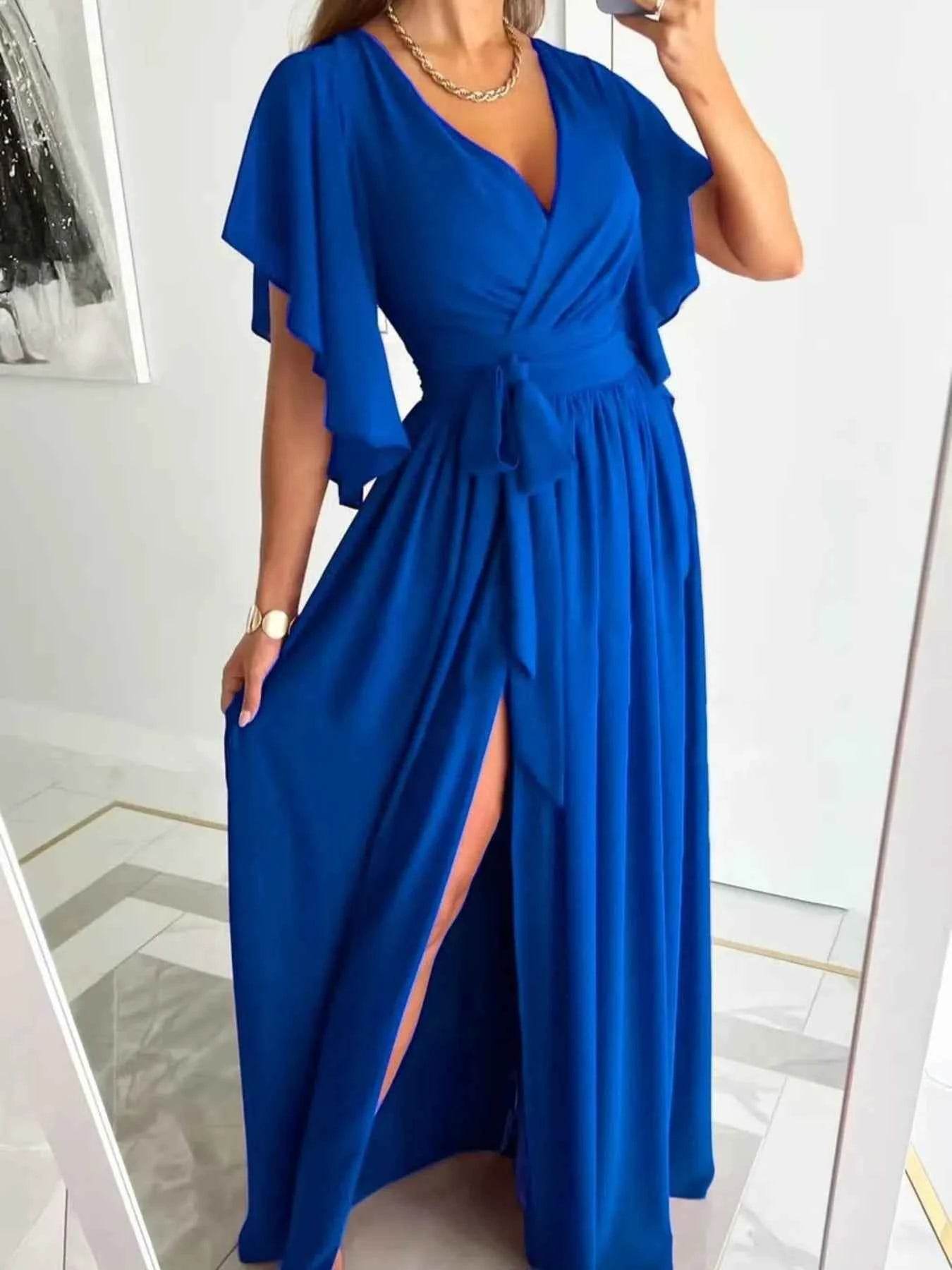 Flutter Sleeve Surplice Tie Waist Dress.