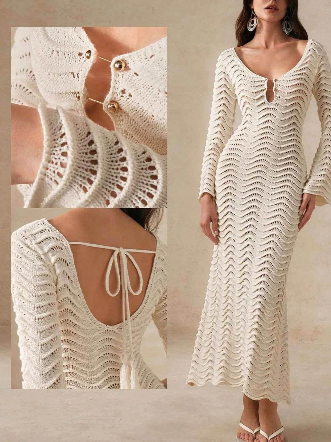 Wave Openwork Crochet Maxi Knit Dress.