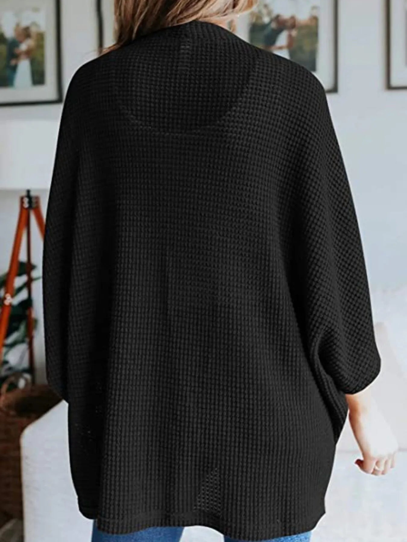 Plus Size Open Front Waffle Knit Cardigan.