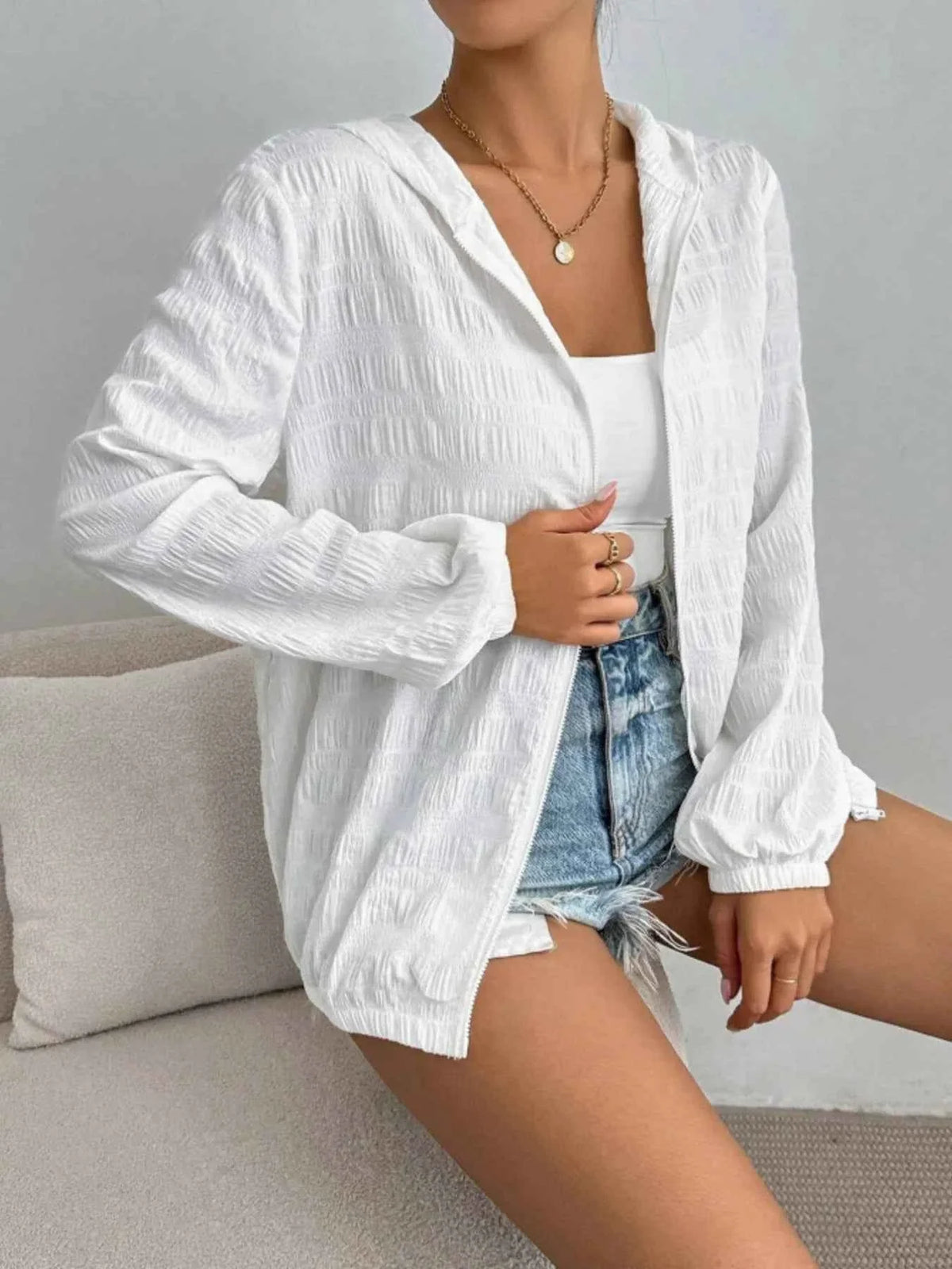Zip Up Long Sleeve Hooded Jacket.