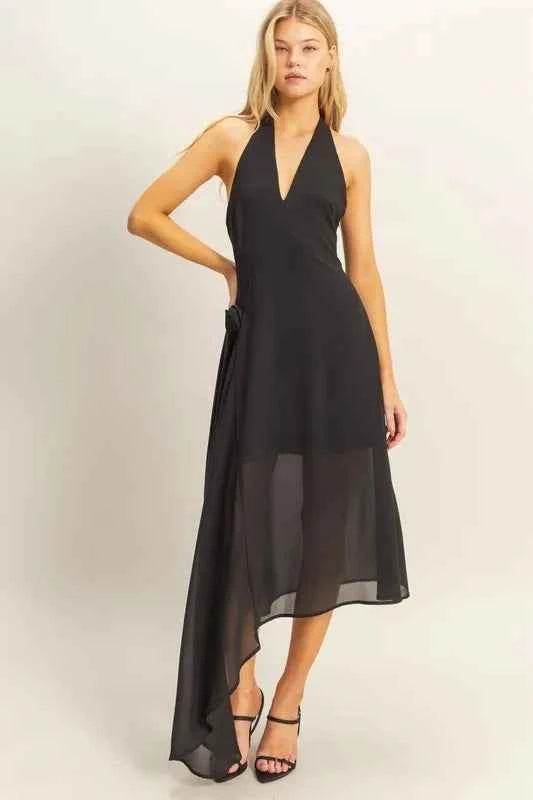 HYFVE Chiffon Halter Asymmetrical Hem Dress.