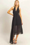 HYFVE Chiffon Halter Asymmetrical Hem Dress.