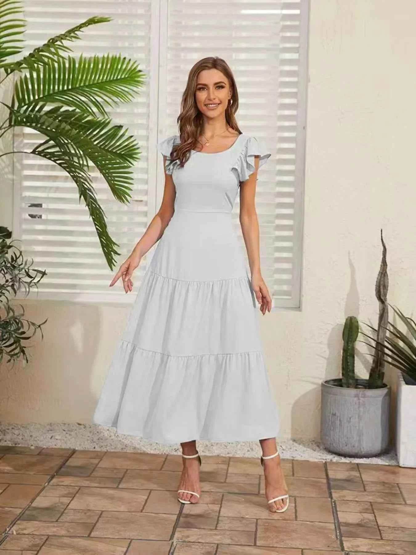 Flutter Sleeve Cutout Summer Midi Dress.
