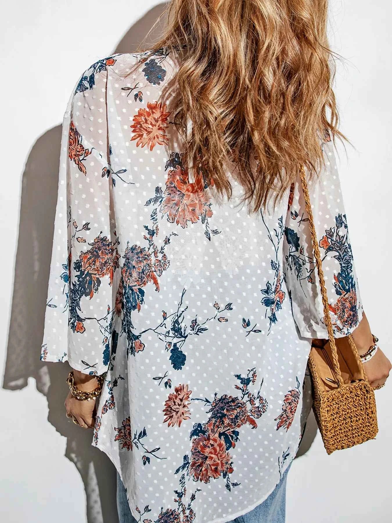 Floral Print Open Front Cover Up.