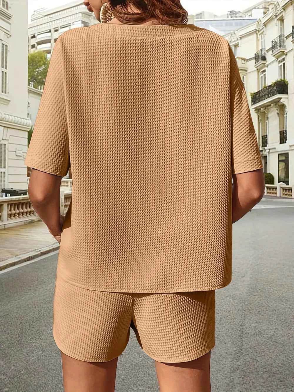 Waffle Knit Top and Shorts Set for Ultimate Comfort and Style - EBYNN