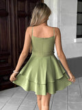 Ruffle Layered Cami Mini Dress with Bow Belt.