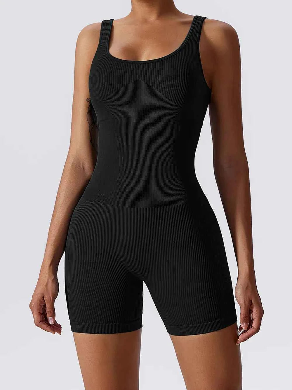 Basic Bae Ribbed Sleeveless Active Romper.