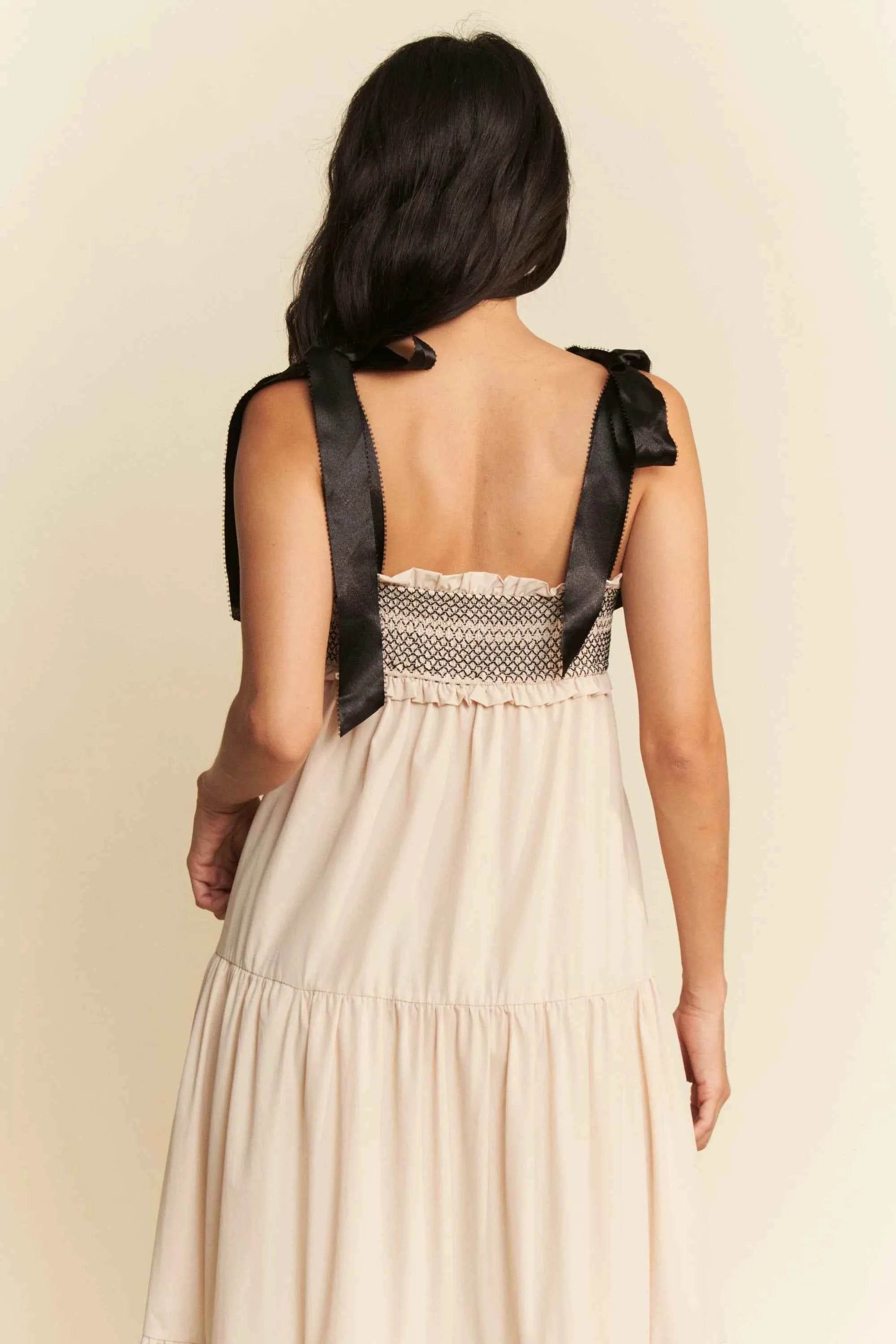 Davi & Dani Multi Contrast Smocked Bodice Maxi Dress.