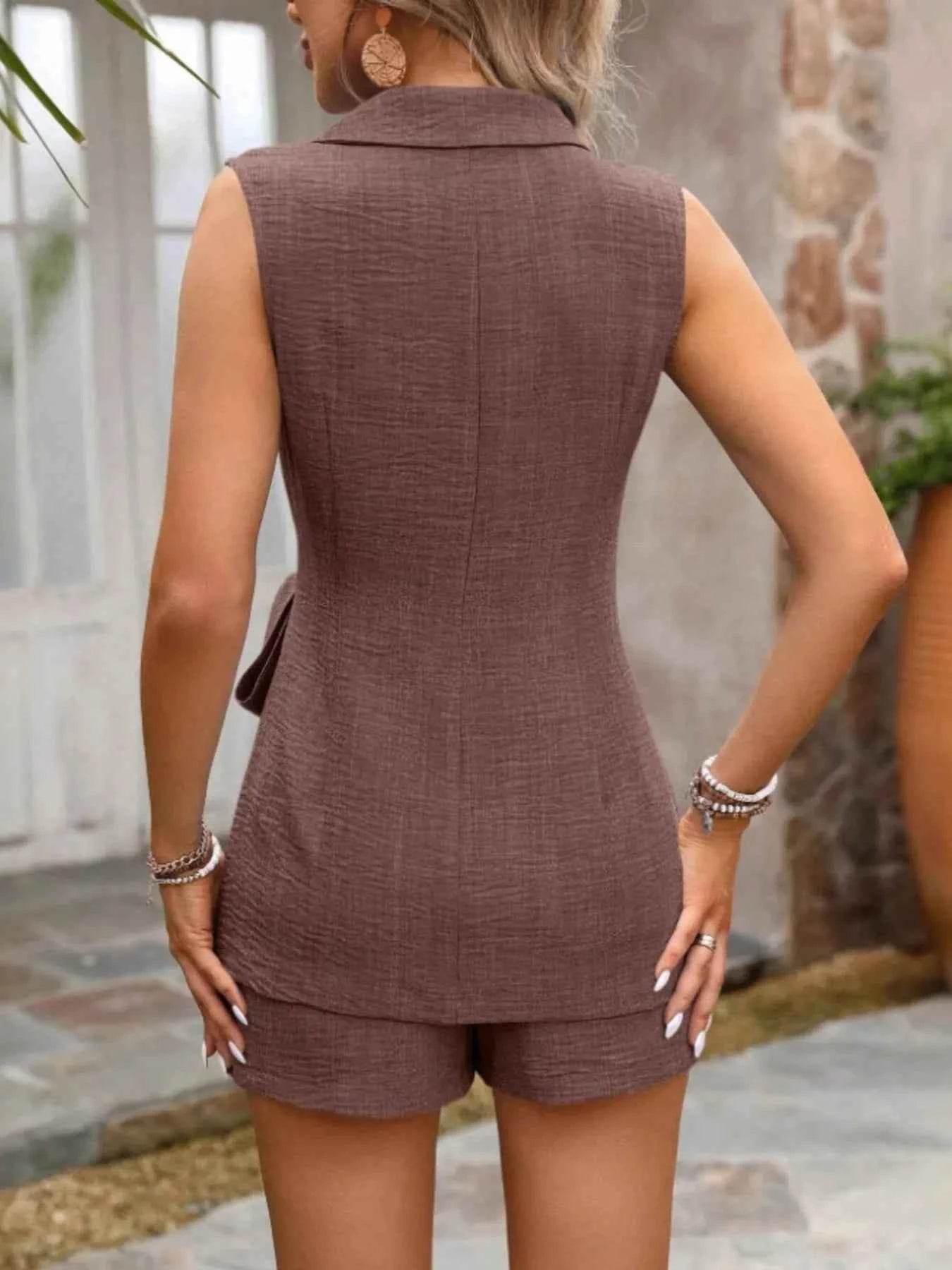Chic Sleeveless Blazer and Shorts Set - EBYNN