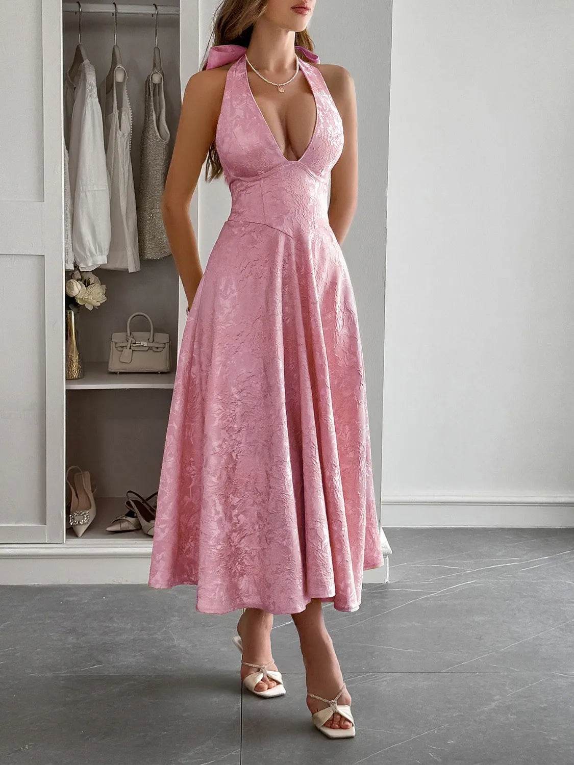 Halter Neck Midi Dress with Pockets.