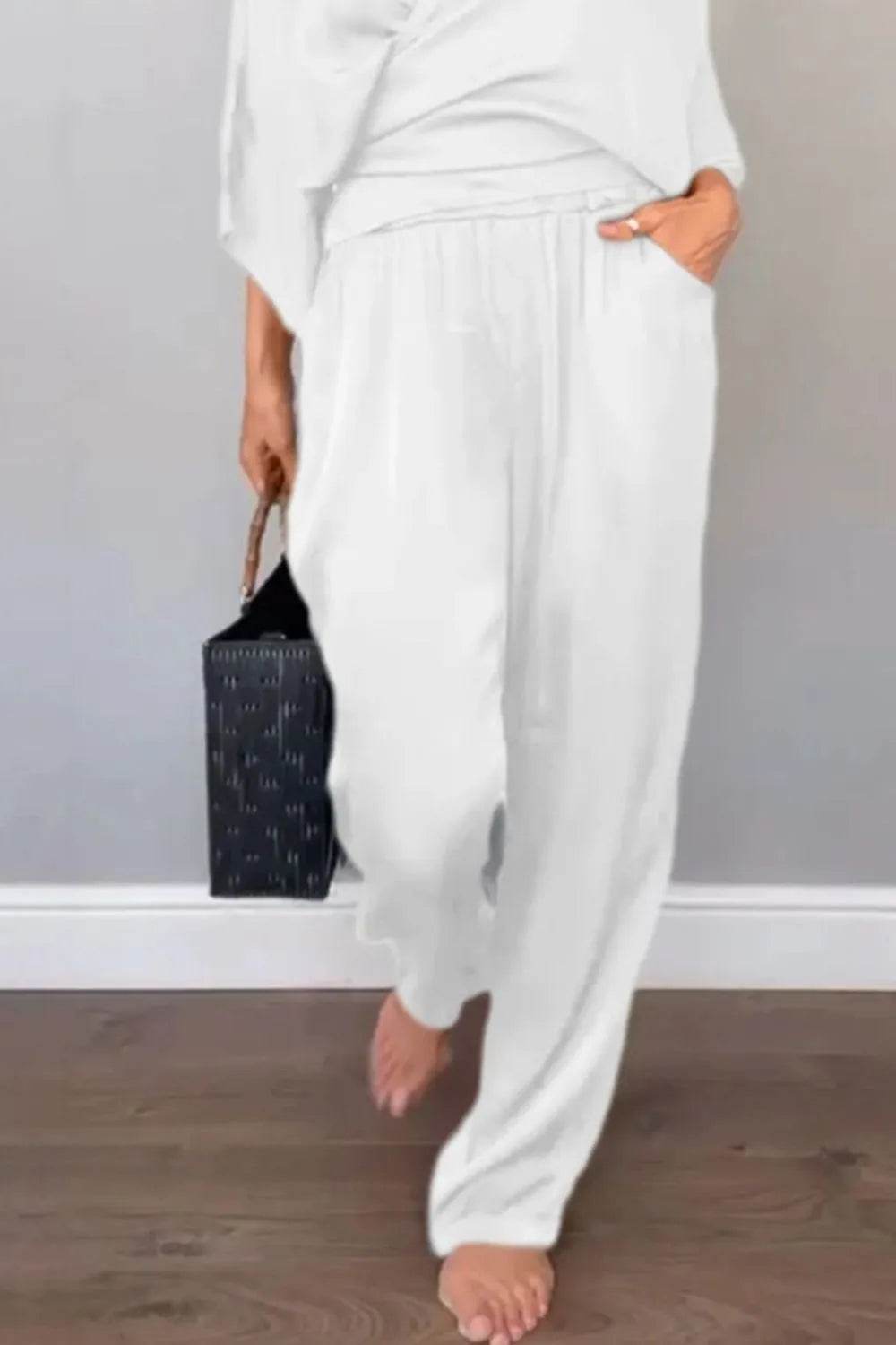 Plus Size Wrap Set - Stylish Surplice Top and Pants for Effortless Elegance - EBYNN