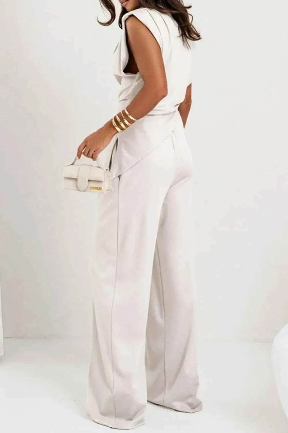 Stylish Round Neck Top and Pants Set - EBYNN