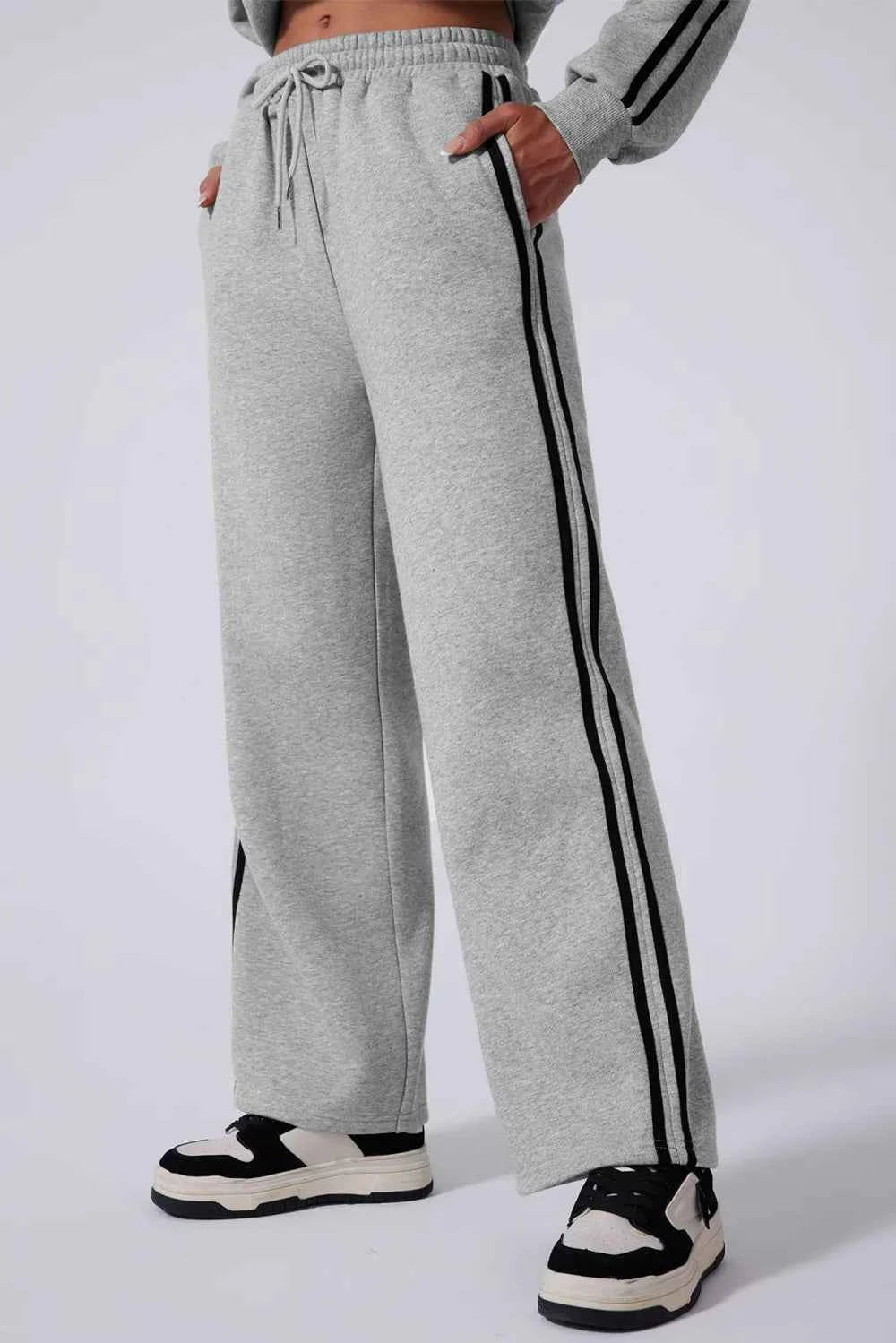Side Striped Round Neck Active Set - Top & Pants.