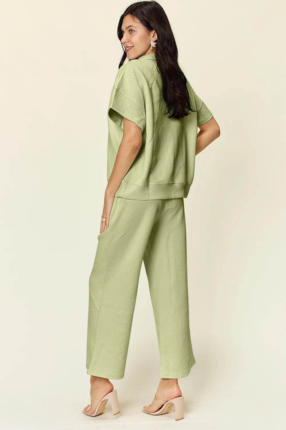 Double Take Texture Half Zip Set with Full Size Top and Pants - EBYNN