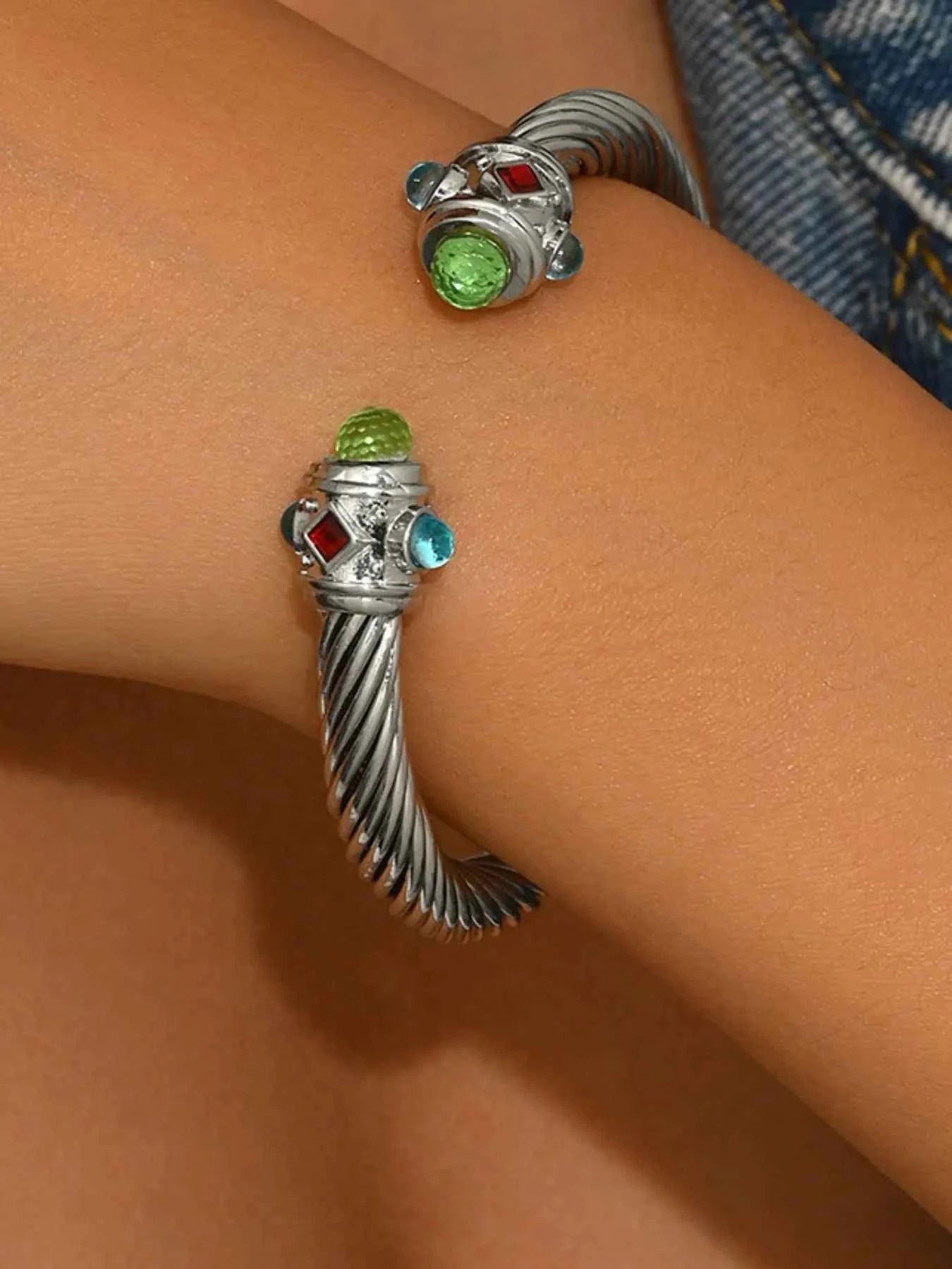 18K Gold-Plated Stainless Steel Twisted Cable Cuff Bracelet.
