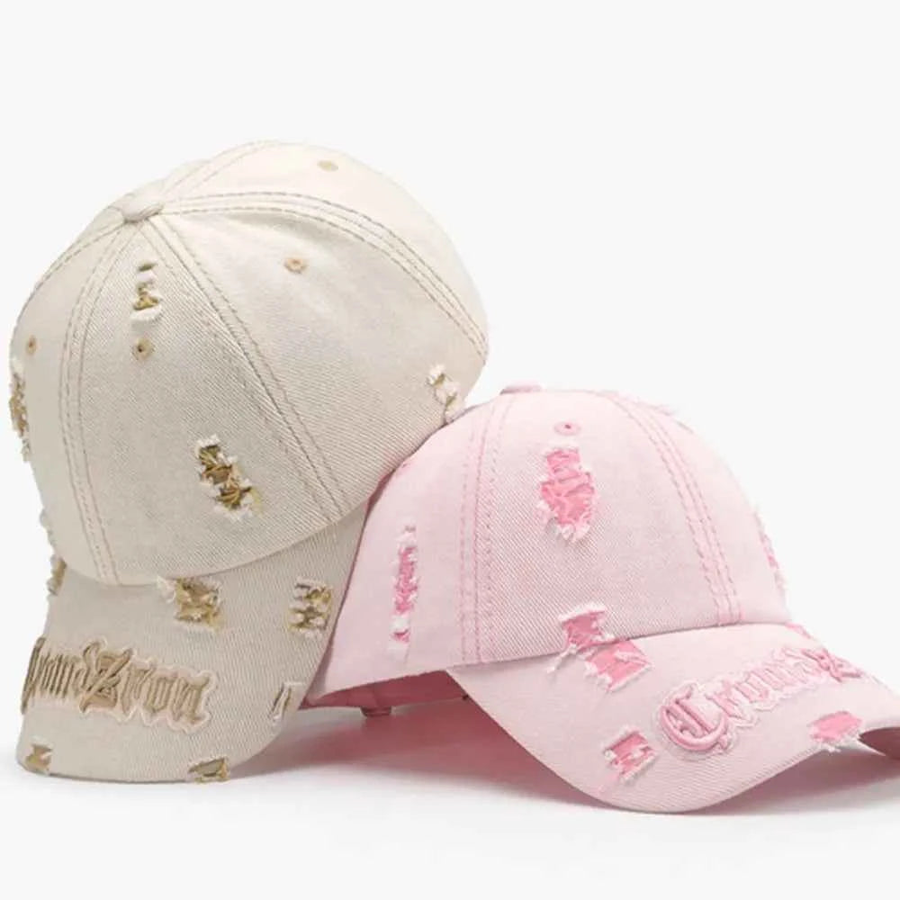 Distressed Letter Embroidered Baseball Cap.