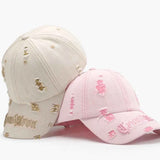 Distressed Letter Embroidered Baseball Cap.