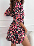 Floral Print V-Neck Ruffle Mini Dress.