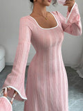 Textured Square Neck Long Sleeve Maxi Dress.