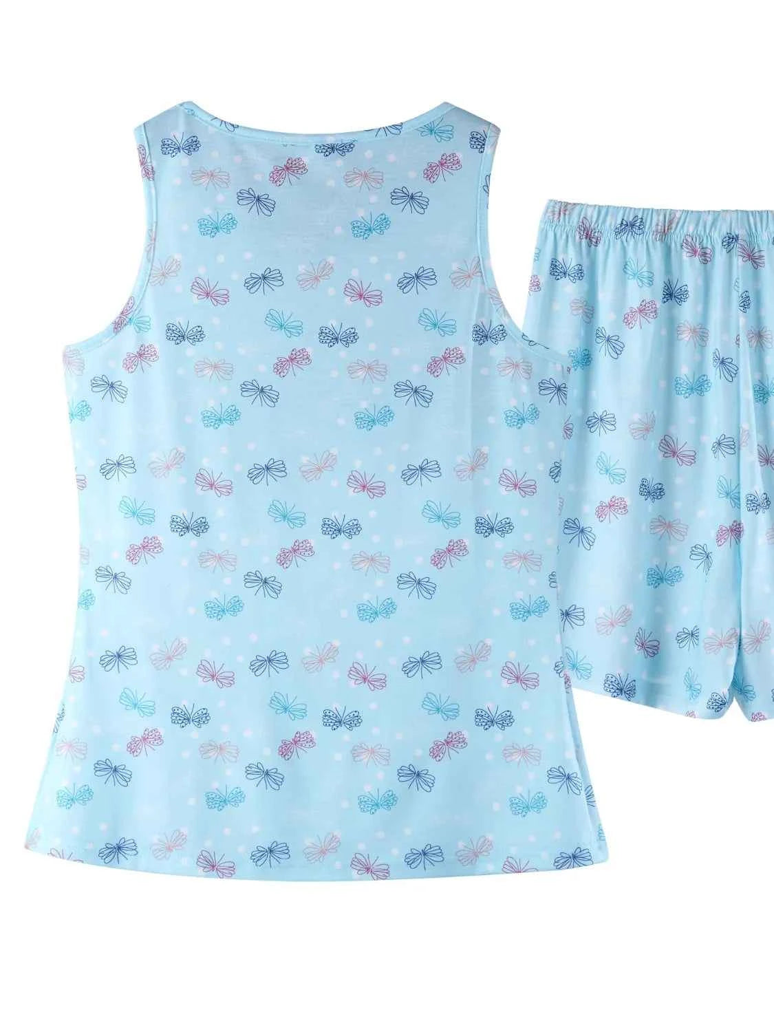 Printed Round Neck Top & Shorts Lounge Set.
