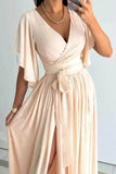 Surplice Flutter Sleeve Maxi Dress.