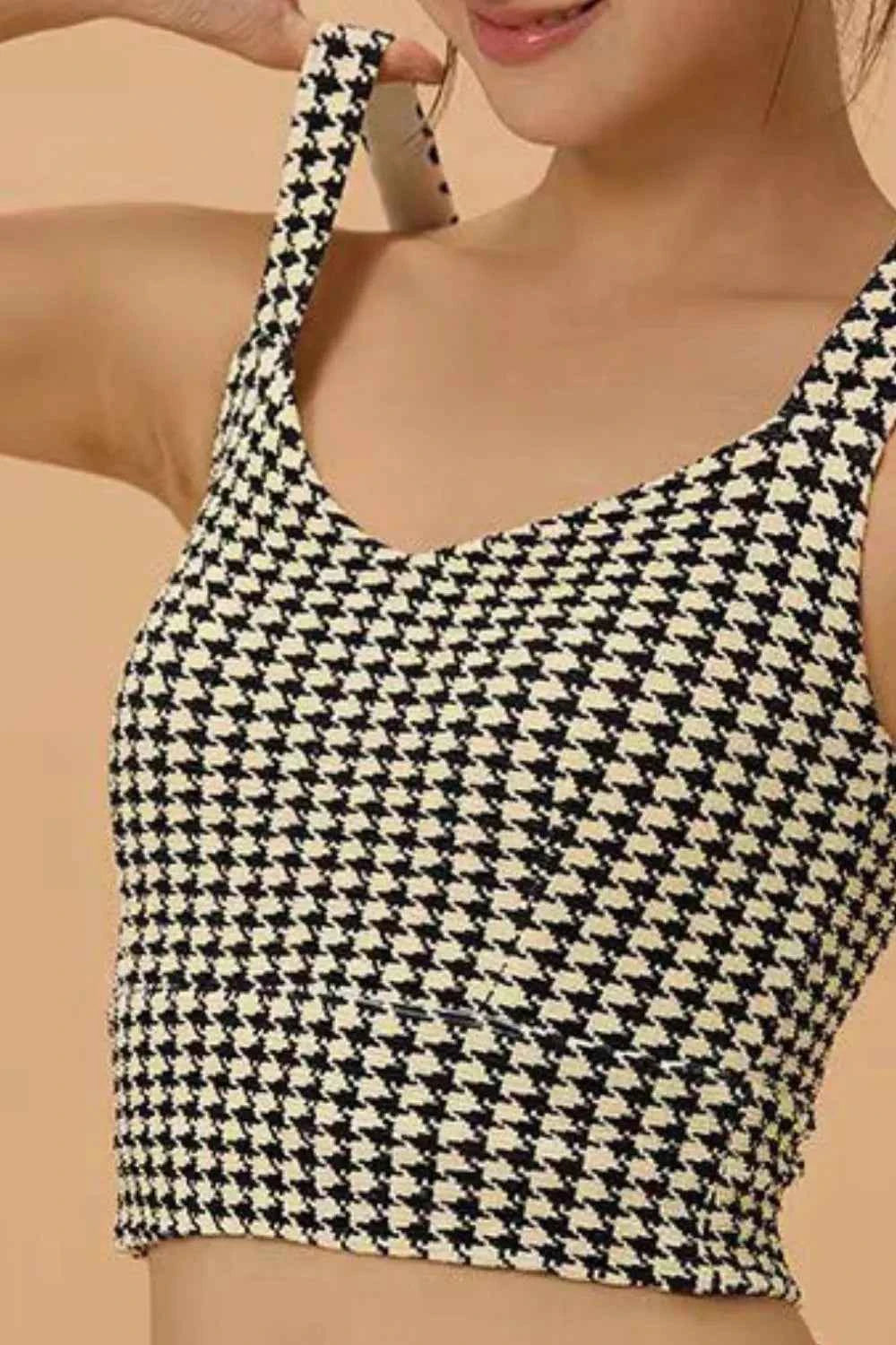 Crisscross Back Houndstooth Active Bra.