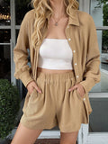 Button Up Long Sleeve Shirt and Shorts Set.