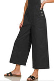 Zenana Woven Spaghetti Strap Overalls.