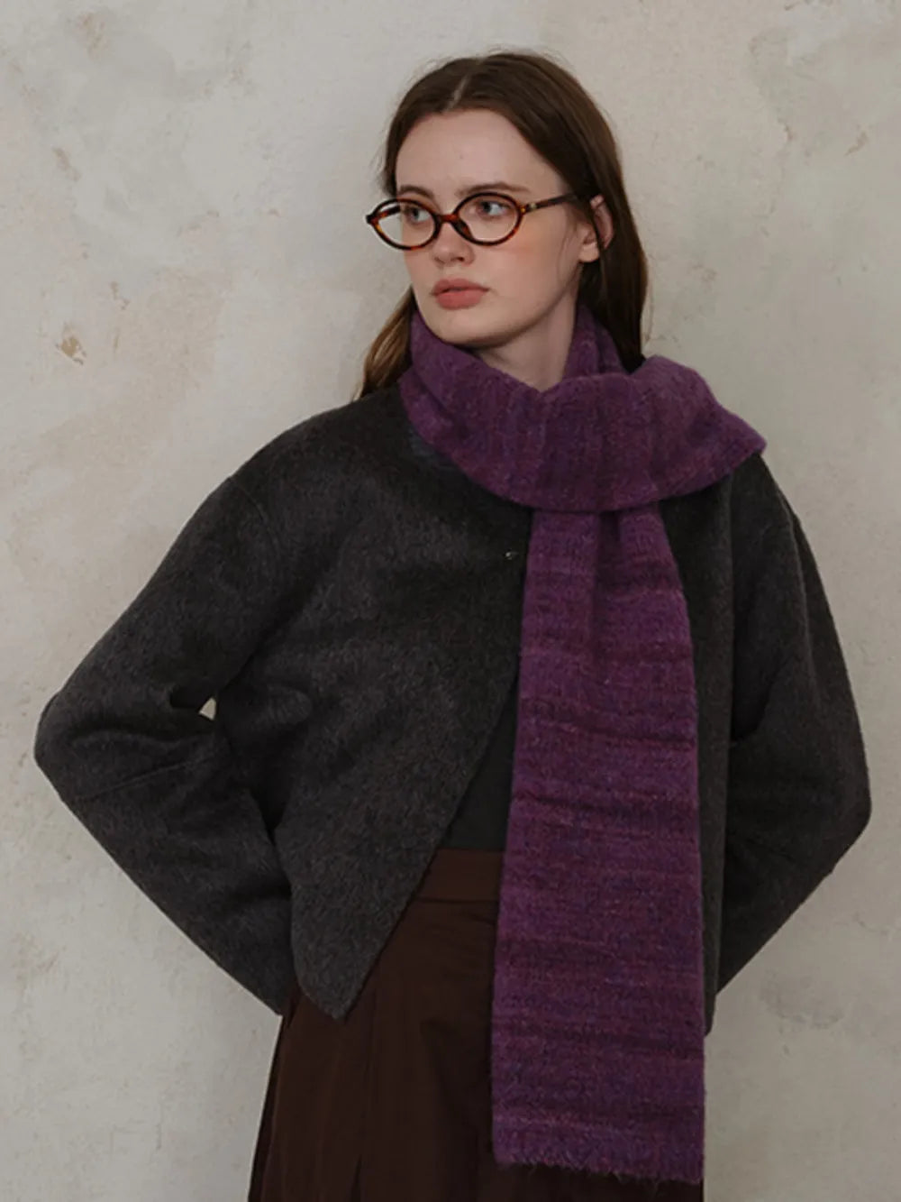 Striped Detail Knit Scarf.