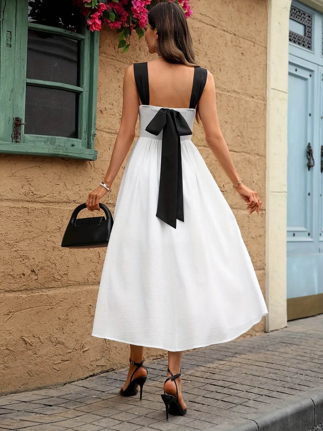 Sweetheart Neck Wide Strap Midi Dress.