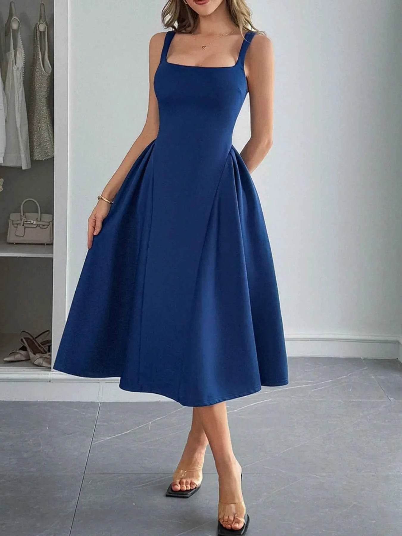Square Neck Wide Strap Midi Dress.
