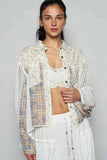 POL Floral Slit Back Plaid Patchwork Shirt.