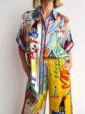 Stylish Printed Button Up Shirt and Pants Set.