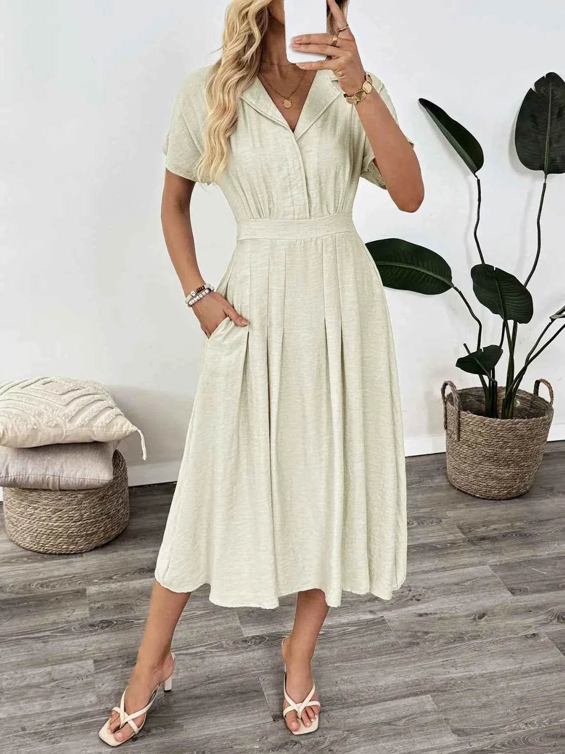 Short Sleeve Midi Dress with Pockets.