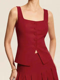 Square Neck Tank and Pleated Slit Skirt Set.