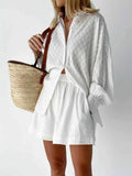Textured Button-Up Shirt and Shorts Set - EBYNN