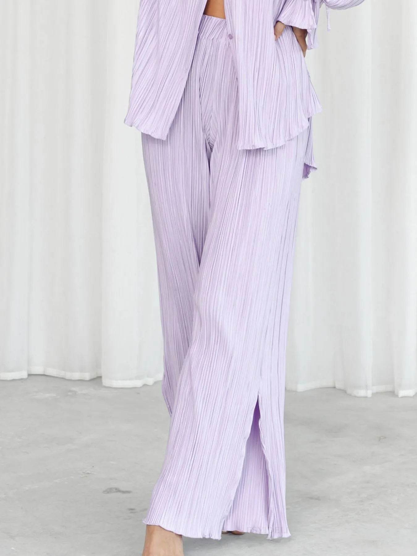 Button Up Long Sleeve Set with Pants - Stylish and Comfortable Outfit - EBYNN