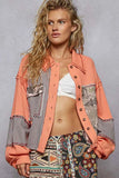 Coral Patchwork Multi-Pattern Button Down Jacket.