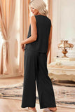 Waffle-Knit Round Neck Tank and Pants Set - EBYNN