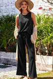 Waffle-Knit Round Neck Tank and Pants Set - EBYNN