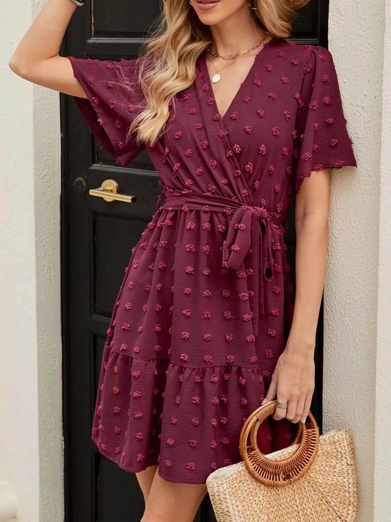 Swiss Dot Flutter Sleeve Wrap Dress.