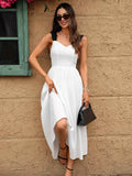Sweetheart Neck Wide Strap Midi Dress.