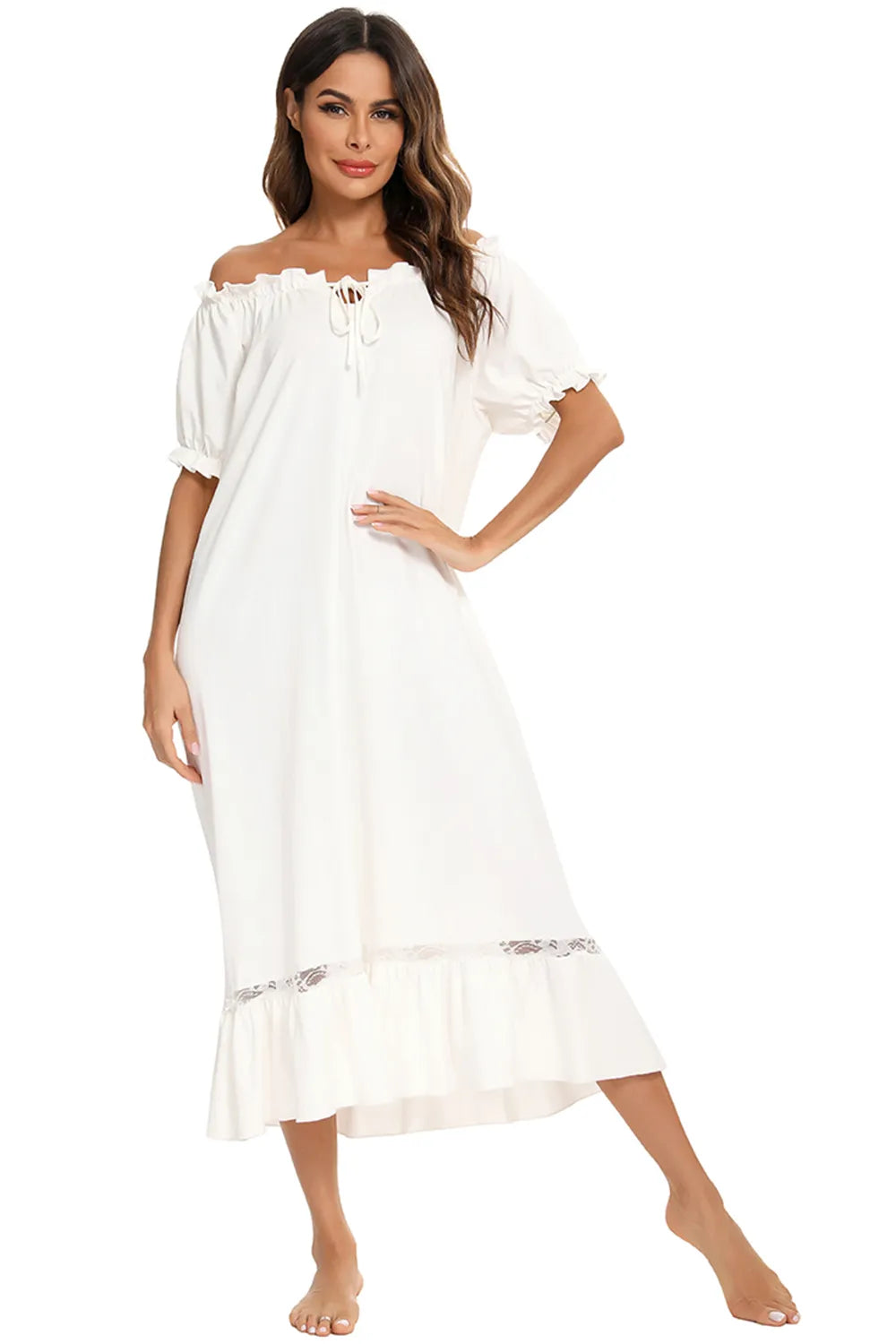 Lace Detail Short Sleeve Lounge Dress.