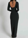 Contrast Trim Long Sleeve Bodycon Maxi Dress.