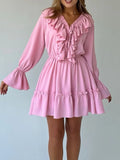 Ruffle Flounce Sleeve Mini Dress.