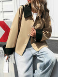 Color Block Button-Up Casual Jacket.